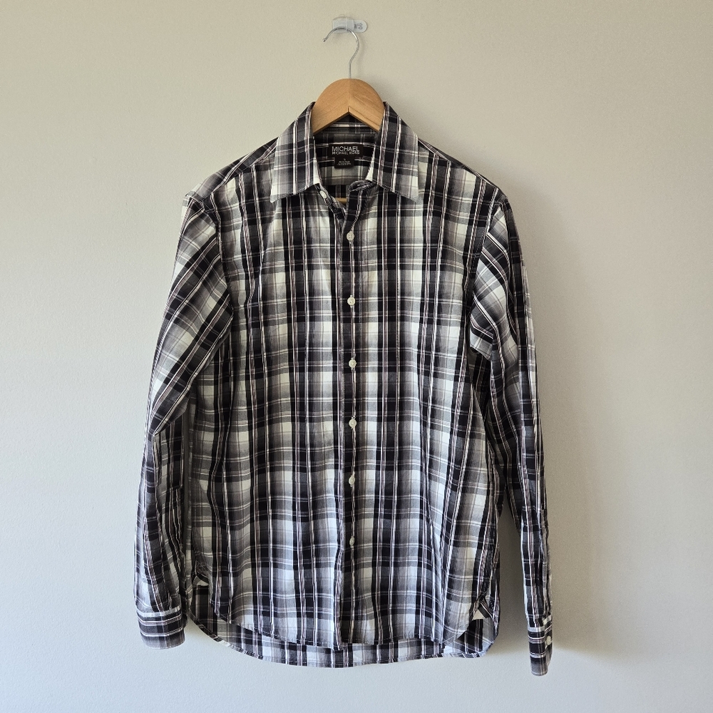 EUC MICHAEL Michael Kors men's plaid dress shirt, size S (fits like a M or L)